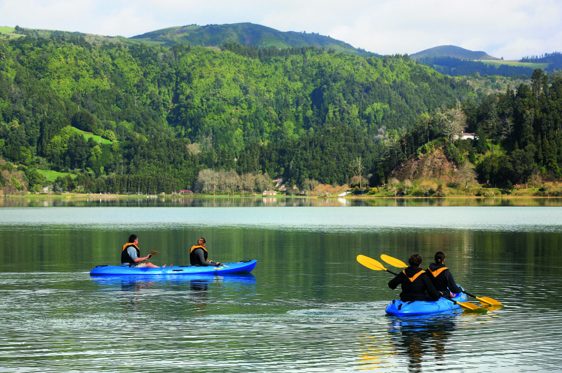 Canoeing on the Azores, Portugal, Europe.
